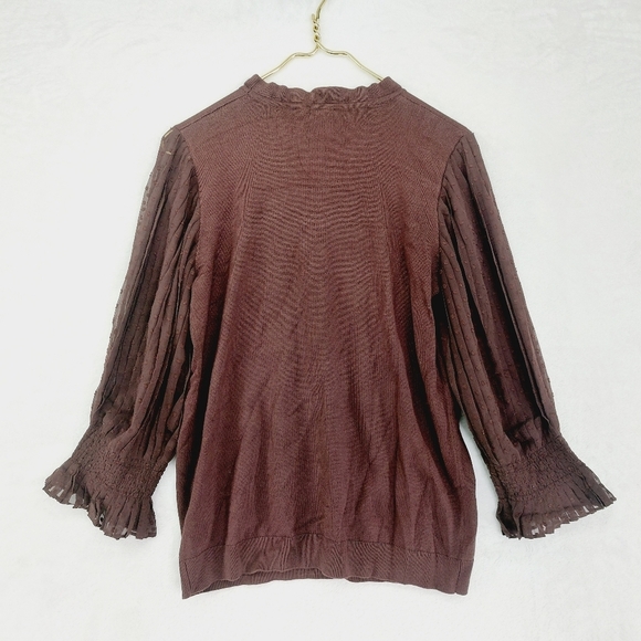 Adrianna Papell Knit Sweater Top w/ Sheer Swiss Pleated Sleeves Sweater P5263 - Picture 4 of 8
